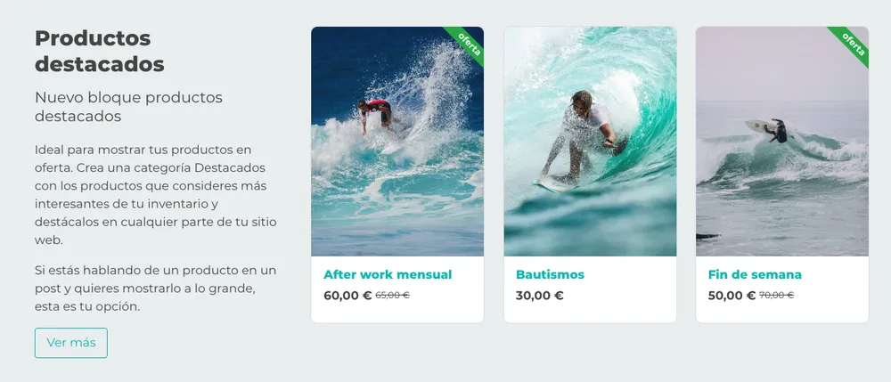 Bloque de productos destacados de una tienda online creada con inuub